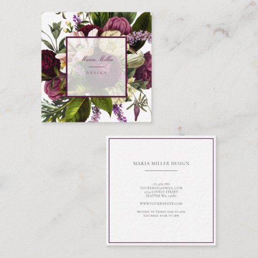 紫色の植物性フローラ名刺 スクエア名刺 (正面/裏面)