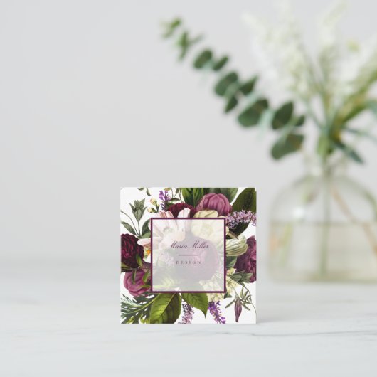 紫色の植物性フローラ名刺 スクエア名刺 (スタンド正面)