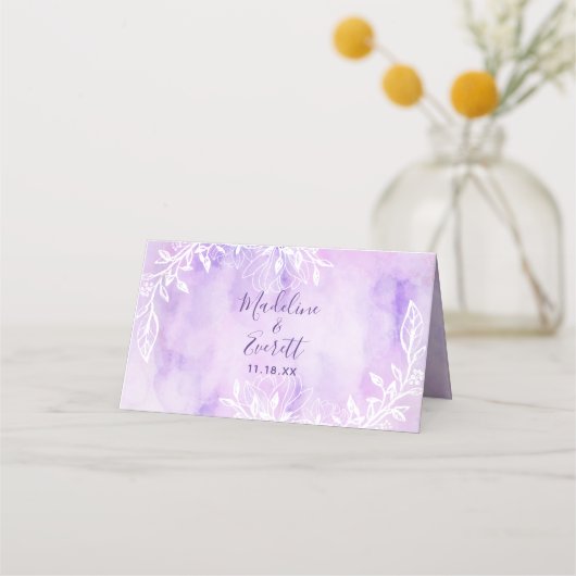 紫色の植物性フローラ水彩表番号 プレイスカード (裏面)