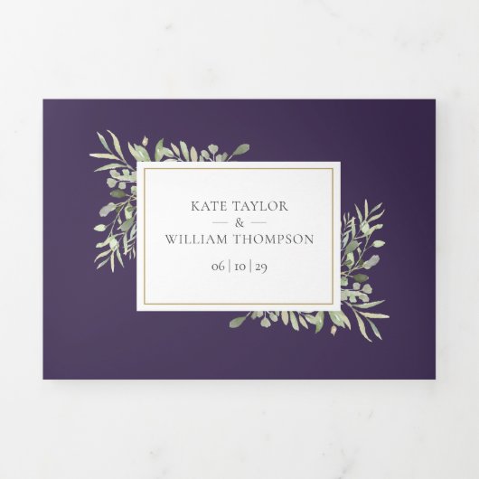 紫色の植物性離れ植物の写真結婚の 三つ折り招待状 (カバー)