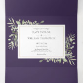 紫色の植物性離れ植物の写真結婚の 三つ折り招待状 (内部中)