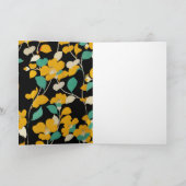 紫色の椿、白の緑の葉黒のフローラ シーズンカード (内部)