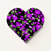 紫色の椿、白の緑の葉黒のフローラ ノートブック (裏面)