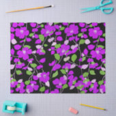 紫色の椿、白の緑の葉黒のフローラ 薄葉紙 (クラフト)