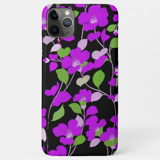 紫色の椿、白の緑の葉黒のフローラ Case-Mate iPhoneケース (裏面)