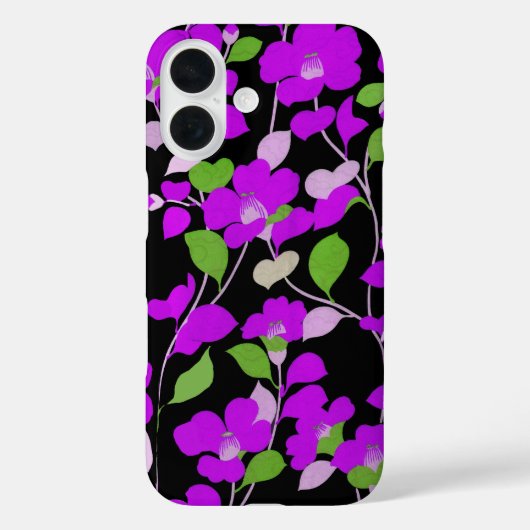 紫色の椿、白の緑の葉黒のフローラ Case-Mate iPhoneケース (裏面)