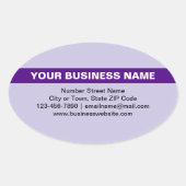 紫色の楕円ステッカーに強調表示されたビジネス名 楕円形シール (正面)