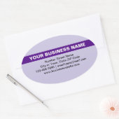 紫色の楕円ステッカーに強調表示されたビジネス名 楕円形シール (封筒)