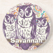 紫色の様式化されたジオメトリックフクロウファミリ コースター (正面)