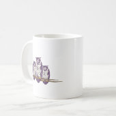 紫色の様式化されたジオメトリックフクロウファミリ コーヒーマグカップ (正面左)