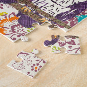 紫色の様式化されたジオメトリックフクロウファミリ ジグソーパズル (側面)