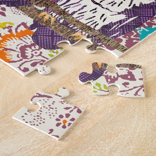 紫色の様式化されたジオメトリックフクロウファミリ ジグソーパズル (側面)