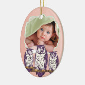 紫色の様式化されたジオメトリックフクロウファミリ セラミックオーナメント (左)