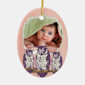 紫色の様式化されたジオメトリックフクロウファミリ セラミックオーナメント (正面)