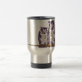 紫色の様式化されたジオメトリックフクロウファミリ トラベルマグ (中央)