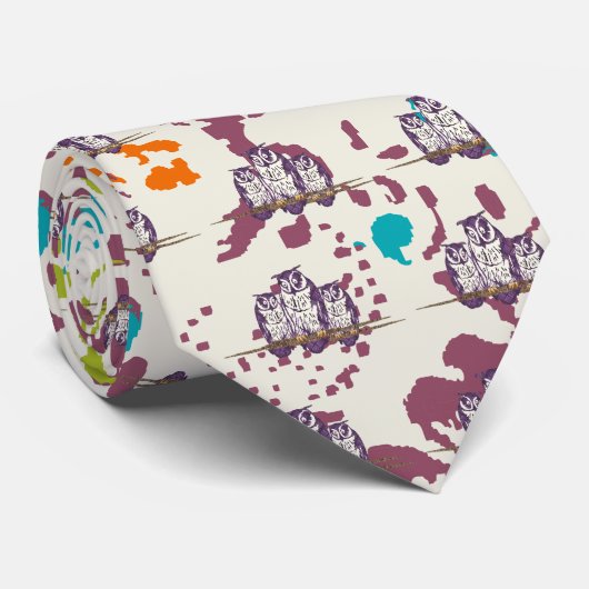 紫色の様式化されたジオメトリックフクロウファミリ ネクタイ (ロール)