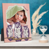 紫色の様式化されたジオメトリックフクロウファミリ フォトプラーク (側面)