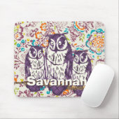 紫色の様式化されたジオメトリックフクロウファミリ マウスパッド (マウス)