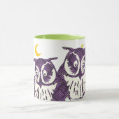 紫色の様式化されたジオメトリックフクロウファミリ マグカップ (中央)