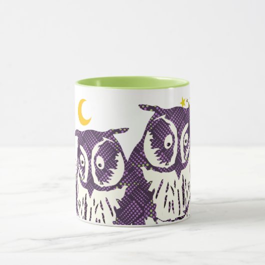 紫色の様式化されたジオメトリックフクロウファミリ マグカップ (中央)