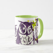 紫色の様式化されたジオメトリックフクロウファミリ マグカップ (正面右)