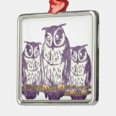紫色の様式化されたジオメトリックフクロウファミリ メタルオーナメント (左)