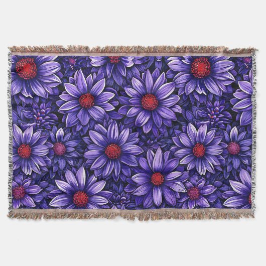 紫色の様式化された花のパターン スローブランケット (正面)