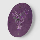 紫色の様式化フェニックスライジング、レザーテクスチャ ラージ壁時計 (傾斜)