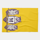 紫色の様式化フクロウファミリー キッチンタオル (横)