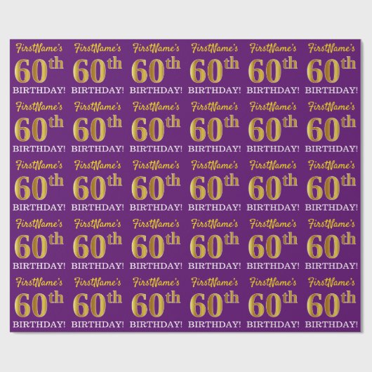 紫色の模倣金ゴールドルック"60誕生日" ラッピングペーパー (フラット)