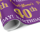 紫色の模倣金ゴールド見る"40th BIRTHDAY" ラッピングペーパー (ロールコーナー)