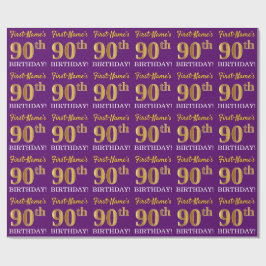 紫色の模倣金ゴールド"90誕生日" ラッピングペーパー