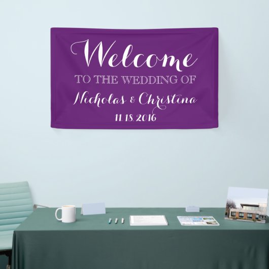 紫色の歓迎された結婚式の旗の素朴な金ゴールド 横断幕 (トレードショー)