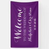 紫色の歓迎された結婚式の旗の素朴な金ゴールド 横断幕 (縦)