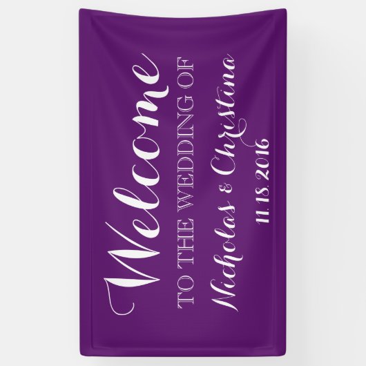 紫色の歓迎された結婚式の旗の素朴な金ゴールド 横断幕 (縦)