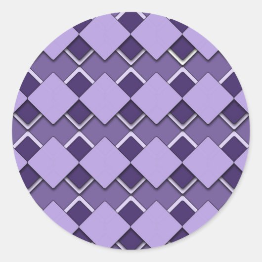 紫色の正方形とダイヤモンドのパタ市松模様にーン ラウンドシール (正面)