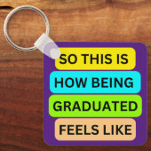 紫色の正方形キーチェーンSO_THIS_IS_HOW_BEING_GRADU キーホルダー (正面)