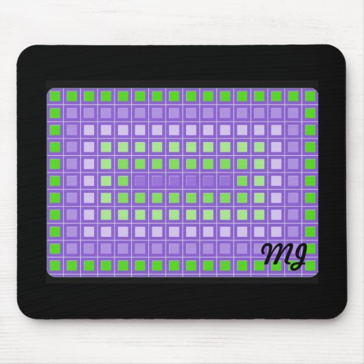 紫色の正方形パターン(イニシャル付き) マウスパッド (正面)