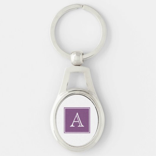 紫色の正方形モノグラムメタルキーチェーン キーホルダー (正面)
