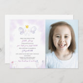 紫色の歯の妖精の手紙(写真付き) 招待状 (正面/裏面)