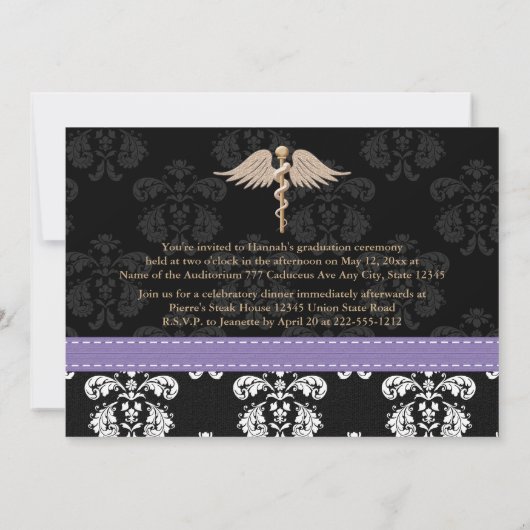 紫色の歯学部の卒業の発表 招待状 (裏面)