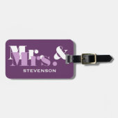 紫色の氏および夫人旅行荷物は新婚者のために付きます ラゲッジタグ (正面横)