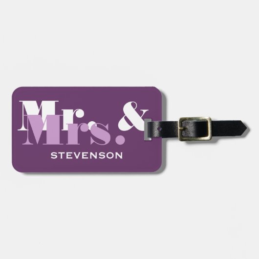 紫色の氏および夫人旅行荷物は新婚者のために付きます ラゲッジタグ (正面横)