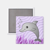紫色の水にキュートなグレーイルカ マグネット (正面/裏面)