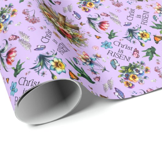 紫色の水の色のフローラクロスパターンイースター ラッピングペーパー (ロールコーナー)