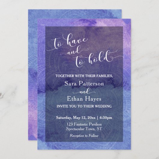 紫色の水の色のマンダラ持っていて、保持する 招待状 (正面/裏面)