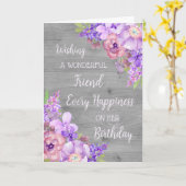 紫色の水の色の花の友人誕生日カード カード (黄色い花)