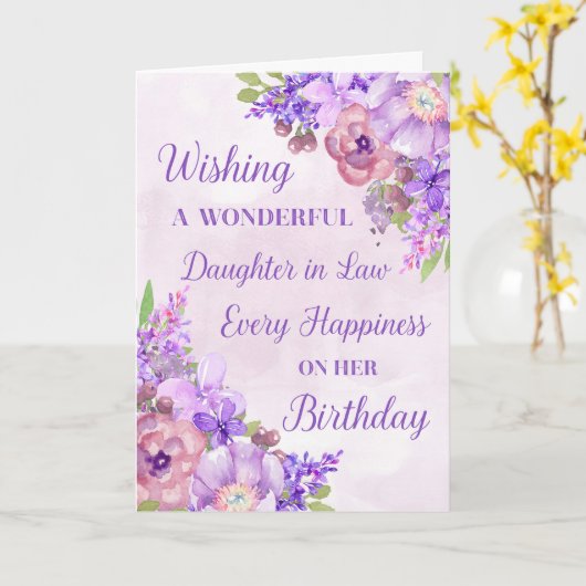 紫色の水の色の花の娘法律の誕生日 カード (黄色い花)