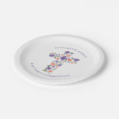 紫色の水の色の花クロス最初の聖餐式 ペーパープレート (アングル)