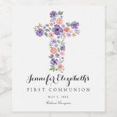 紫色の水の色の花クロス最初の聖餐式 ワインラベル (シングルラベル)